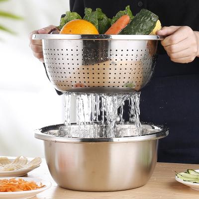 China Vegetable Shredder Chopper Washing Basin Viable Multifunctional Circular Basin Filter Water Household Grater Set for sale