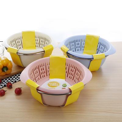 China New Design Sustainable Stainless Steel Round Colander Fruit Colander Multicolor Plastic Drop Water Basin for sale