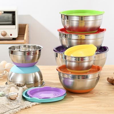 China American Style Cooking Mixer Bowl Vegetable Fruitwith Baking Lid Set Silicone Stainless Steel Bowl Bottom Serving Salad Bowl for sale