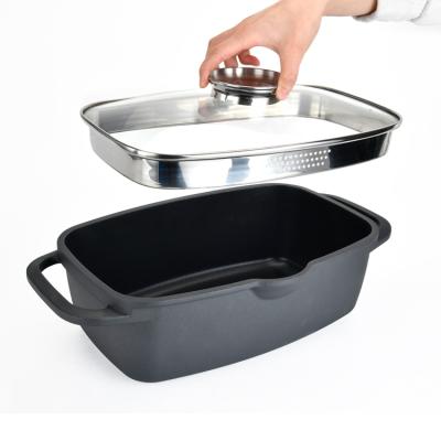 China Custom Sustainable Non Stick Cookware Sets Aluminum Nonstick Rectangular Roaster With Different Size for sale