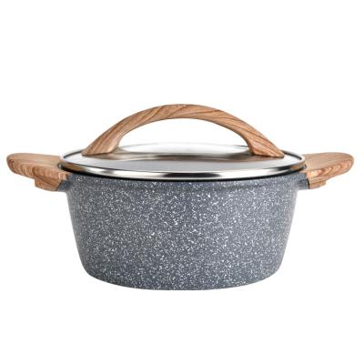 China Sustainable Hot Sale 24cm Cast Aluminum Casserole Dish Casserole Soup Non-Stick Pot With Base Induction Black for sale