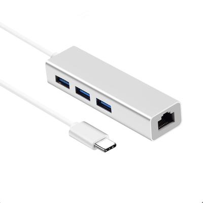 China Port Port Data Transfer 3 USB 3.0 Type C Hub With RJ45 LAN Ethernet USB-C Hub Adapter for sale