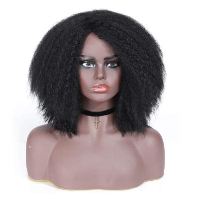 China Afro Wave Pre Plucked Afro Curly Short Curly Natural Black Color Yaki Wig Machine Made Synthetic Hair Wigs By African for sale