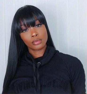 China Straight With Bangs Hot Selling Machine Made Wigs Full Straight Wave Wigs With Bangs Virgin Hair Wigs For Black Women for sale