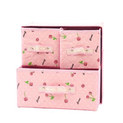 China Nonwoven Heart Cherry Bear Cow Flower Design Viable Rose Decomtachable 2 Layers Three Storage Box for sale