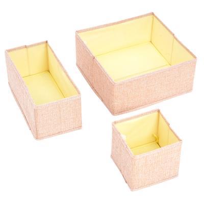 China Viable Collapsible Cube Trash Cans Clothes Organizer Linen Washable Three Piece Storage Box Table Set for sale