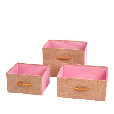 China Customization Sustainable LOG And Design Rose Handle Cheap Canvas Wooden Storage Box Without Lid for sale