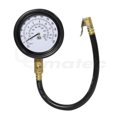 China Lematec Dial Meter Vehicle Automobile Vehicle Truck Tester Auto Tire Pressure Gauge with Flexible Hose for sale