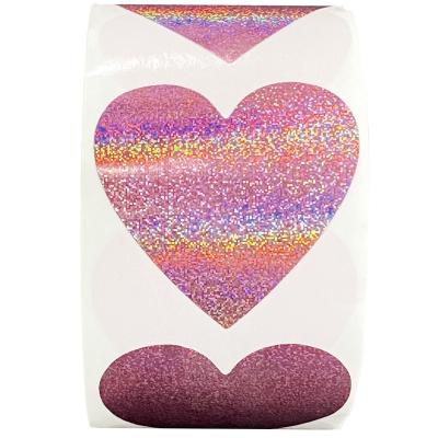 China Water Proof Best Selling Customized Holographic Sealing Stickers Wedding Decor Heart Love Commercial Stickers for sale