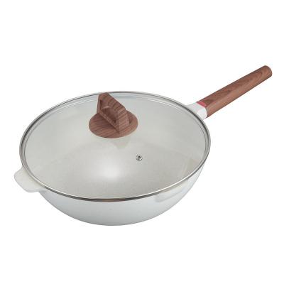 China New Product Sustainable Cast Aluminum Wok Non-Stick Cookware Pan With Glass Cover for sale