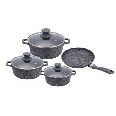 China Sustainable Nonstick Granite Cookware Sets 7 Pcs Stone Cookware Set Non Stick Frying Pan Set Induction Cookware for sale