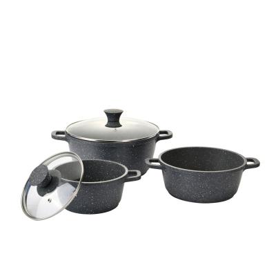 China Viable 6Pcs Die Casting Non-Stick Covered Stock Pot Kitchen Set With Induction Base for sale