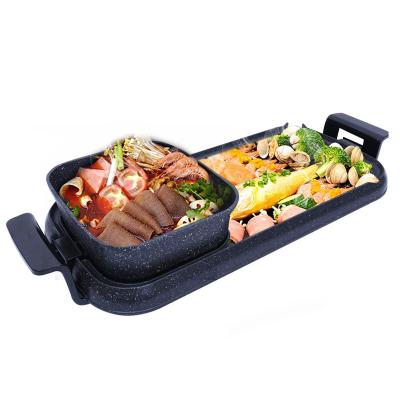 China Dual Use For Grill And Hot Pot 2 In 1 Mini Highly Efficient Multi Function Home Indoor Table Smokeless BBQ Use Electric Grill for sale