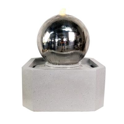 China Contemporary 2022 Fiberglass Polyresin Base and Stainless Steel Ball Sphere Fountain Bubbler Water Feature for Home and Garden Decoration for sale