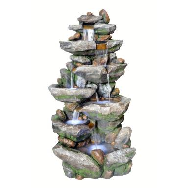 China Feature 2022 Outdoor Fiberglass Polyresin 7 Slate Rock Stone Waterfall Fountain Floor Tiered Waterfall For Garden Patio Deck Porch for sale