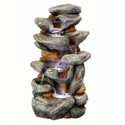 China Outdoor Water Feature Customized Polyresin Fiberglass 6 Tier Stone Waterfall Fountain Water Feature Decoration for Garden and Patio for sale