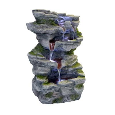 China Polyresin Customized Fiberglass Decor 5 Tiered Rock Stone Water Feature Water Feature Waterfall Outdoor Fountain Garden Patio Deck Yard for sale