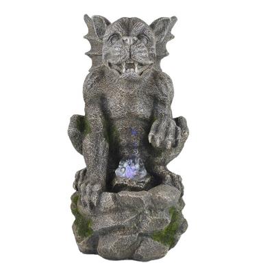 China 2022 Fiberglass Polyresin Inject Gothic Gargoyle Statue Garden Decor Fountain with Glass Ball Water Spining Feature for Home and Garden for sale