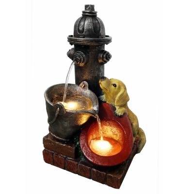 China Feature of 2022 Polyresin Puppy Mouth Bucket Fountain Water and Fire with Row Waterfall Outdoor Garden Decoration for sale