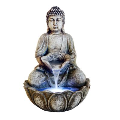 China Fiberglass Polyresin Lotus 2022 Sitting Buddha Fountain 2 Tier Waterfall Buddha Water Feature For Indoor Outdoor Garden Patio Ornaments for sale