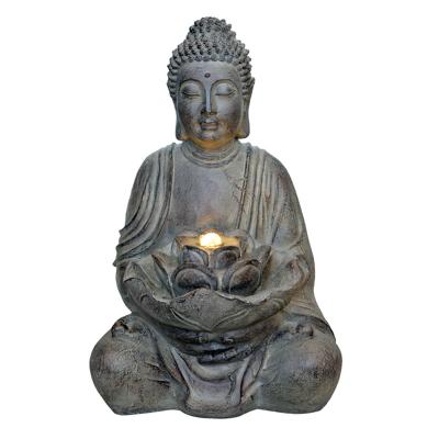 China 2022 Fiberglass Polyresin Sitting Meditation Buddha Fountain with Lotus ZEN Buddha Bubbler Water Fountain Indoor and Outdoor Decoration for sale