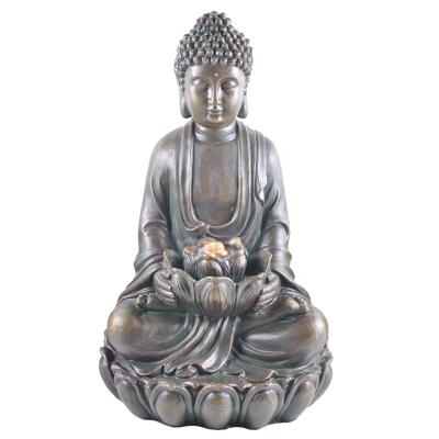 China 2022 Fiberglass Polyresin Sitting Meditation Buddha Fountain with Lotus ZEN Buddha Bubbler Water Fountain Indoor and Outdoor Decoration for sale