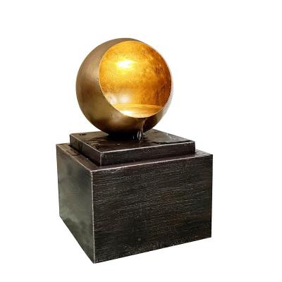 China 2022 Modern Contemporary Metal Side Cut Ball Sphere Pedestaln Column Fountain Water Feature Decoration for Home and Garden for sale