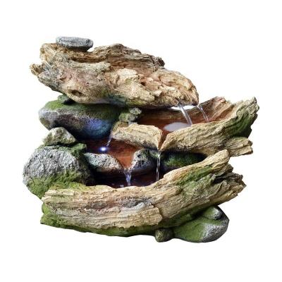 China New Polistone 2022 polyresin tree trunk water fountain log and tiered rock waterfall water feature for home and garden decking for sale