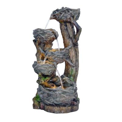 China 2022 Fiberglass Polyresin Tree Trunk Nest Waterfall Fountain 5 Tier Water Feature Water Feature Waterfall Decoration For Outdoor Garden for sale