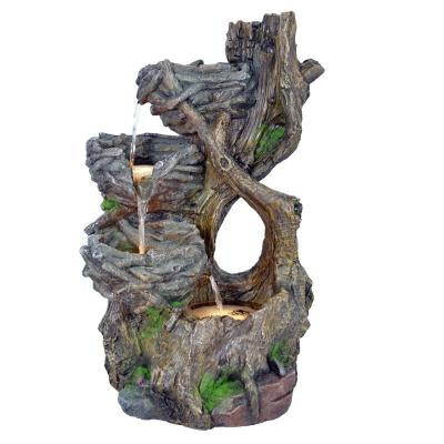 China 2022 Tiered Fiberglass Polyresin Tree Trunk Nest Fountain 4 Water Feature Water Feature Waterfall Decoration for Home and Garden for sale