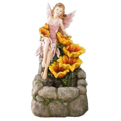 China Polyresin 2022 polyresin fairy statue garden outdoor sunflowers water cascading fountain water feature for home garden Patio Backyard Deck for sale