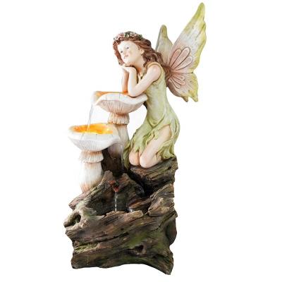 China Polistone Polyresin Statue Mushroom Water Feature 4 Tier Waterfall Outdoor Fairy Waterfall Fountain for Home and Garden Patio Backyard Deck for sale