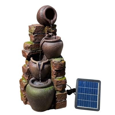 China 2022 Polyresin Solar Powered Solar Powered Pots and Bricks Waterfall Waterfall Fountain with Rechargeable Battery Holder for Home and Garden for sale