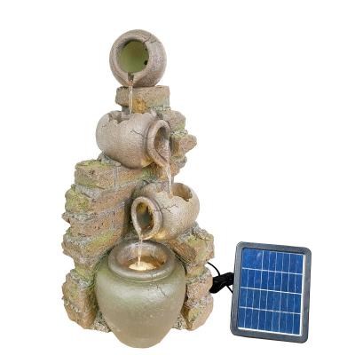 China LED Solar Fountain Polyresin Solar Powered Fountain with Rechargeable Battery Holder Garden Patio Pots Bricks Waterfall Fountain for sale