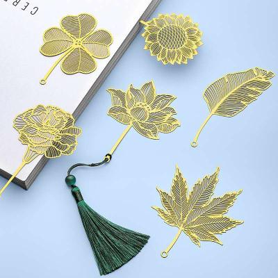 China Europe China Souvenir Etching Bookmark, Laser Cut Leaf Custom Design Flower Gift Stainless Steel Metal Cross Bookmark Exquisite Tassels for sale