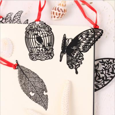 China Cute Black Europe Butterfly Feather Design Laser Cut Gift Metal Bookmark for sale