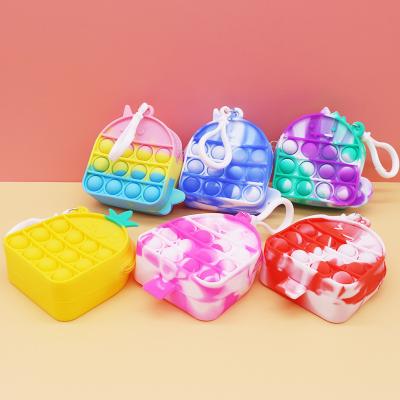 China Fashion Stress Reliever Cartoon Silicone Wallets Invent Zipper Pouch Bubble Worry Relief Mini Fidget Toys Coin Purse Bag for sale