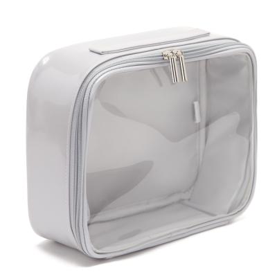 China Fashion PU Transparent Waterproof Women Make Up Pouch Bag Logo Organizer Zip Lock Travel Cosmetic Bag for sale