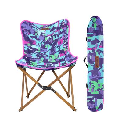 China Modern Custom Printing Folding Wood Grain Canvas High Back Travel Camping Chair Fabric With Bag for sale