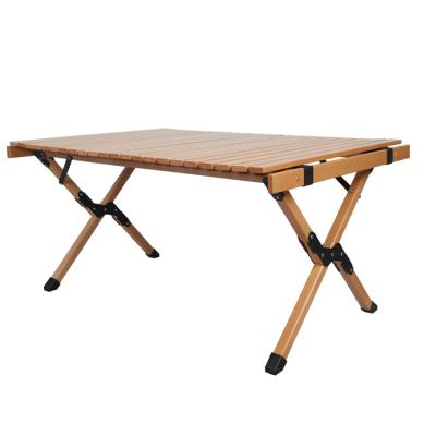 China Factory Wholesale Beech Wood Folding Table Picnic Camping Egg Roll Easy Carry Outdoor Portable Table for sale