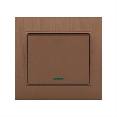 China ANTI-FIRE 250V 10A 1 PC TAPE 1 WAY WALL SWITCH WITH LED, LIGHT SWITCH, COFFEE COLOR for sale