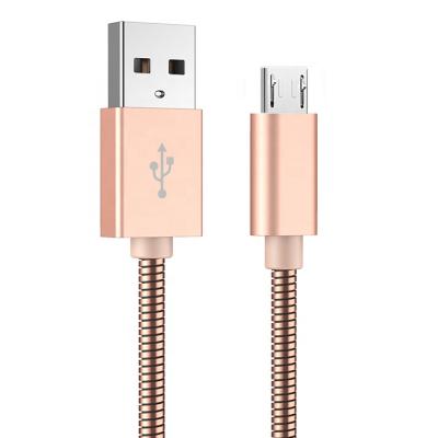 China Durable Mobile Phone Stainless Steel Spring Braided Micro Data Cable USB Cable Sync High Speed ​​Data Transmission for sale