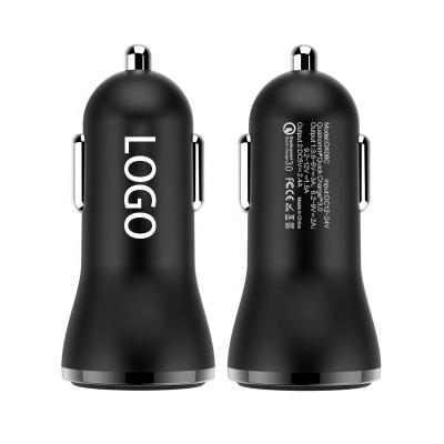 China Mobile Phone 2 USB Car Charger 30W Qualcomm Dual Port Fast Quick Charge QC 3.0 For Phone MIC Car Charging Smart Mobile for sale