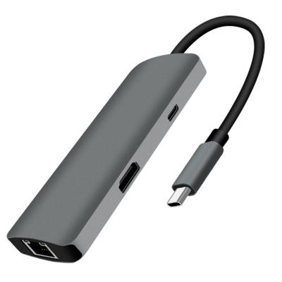 China Laptop. Smartphone USB C 7 in 1 USB Hub HD MI 4K SD MIC SD Card Reader Dual Type-C 4K USB 3.0 PD Fast Charger Hub Adapter for USB C macbook pro for sale