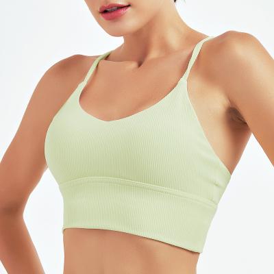 China Sexy QUICK DRY Custom Yoga Sports Bra Women Fitness Sportswear Ribbed Crop Top Gym Wear for sale