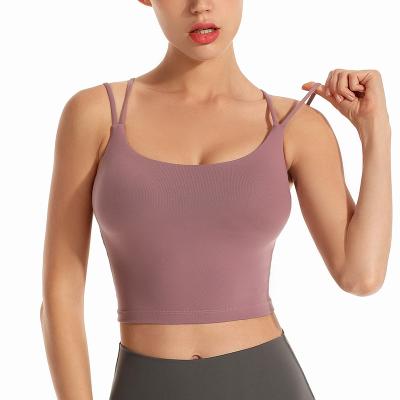 China High Quality High Quality Padded Sexy Strappy Women's Yoga Sports Bra Breathable Fitness Gym Clothing Private Label Tops for sale