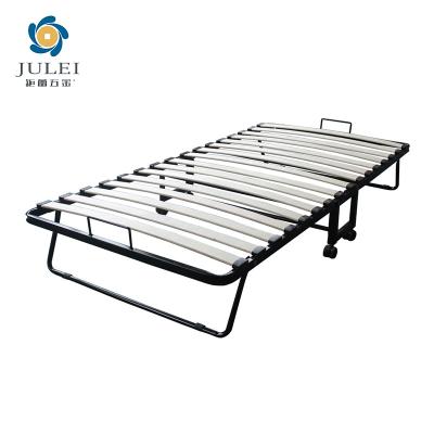 China Foldable Safety Stop Casters Brake Easy Handle Suitable Apartment Hotel Office Using Portable Wood Adjustable Folding Bed Frame for sale