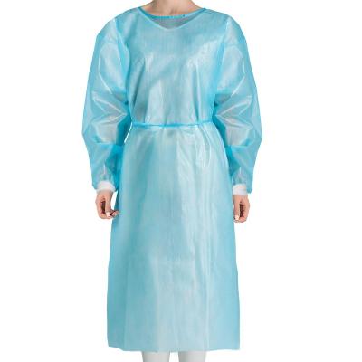 China Medical Care Non Woven Disposables With Knit Cuffs Isolation Gowns Blue for sale