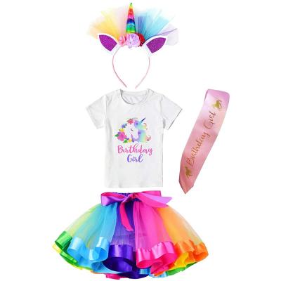 China Fancy Children Dress Wholesale Rainbow Unicorn Kids Dresses Baby Girl Birthday Cosplay Costume for sale