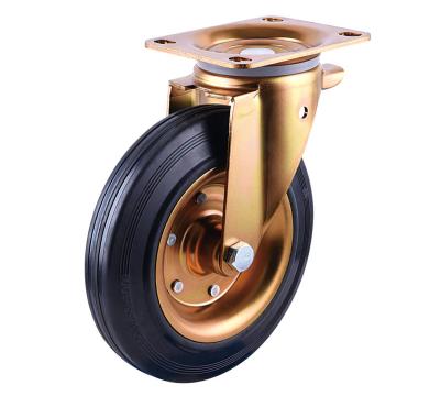 China 6 Inch Height Adjustable Swivel Plated Gold Finish Iron Core Industrial Rubber Caster Wheels for sale